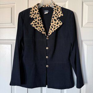 Women's Spago Black Blazer or Jacket with Leopard Collar Size 10